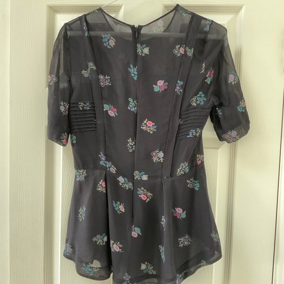 Veronica Beard Silk Floral Peplum Top 0 - Picture 3 of 3
